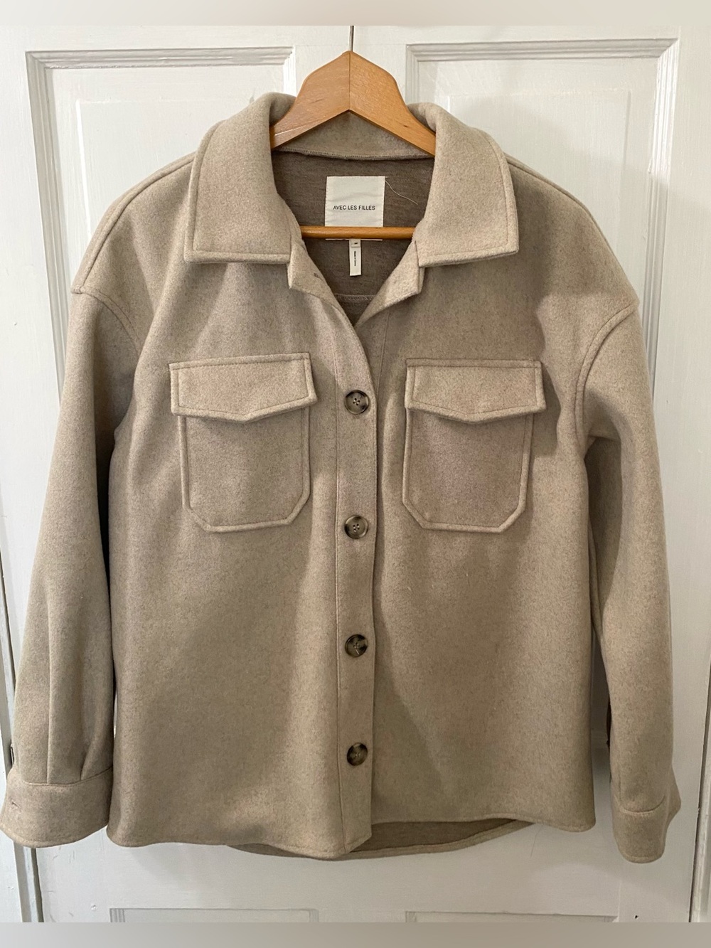Avec Les Filles Taupe Wool-Blend Utility Shacket